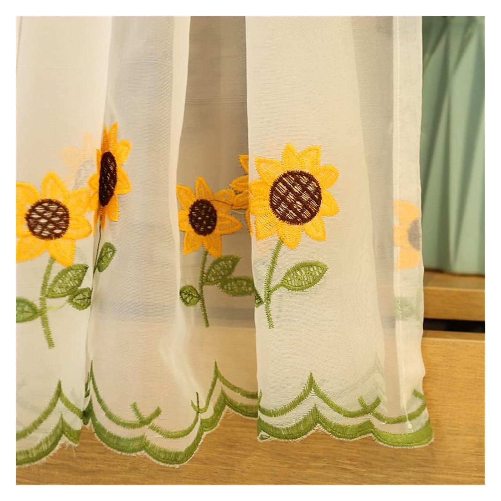Rideaux en Voile, Rideau de Cuisine brodé à Fleurs, Rideau Court en Voile Transparent(W x H 100 x 130cm)