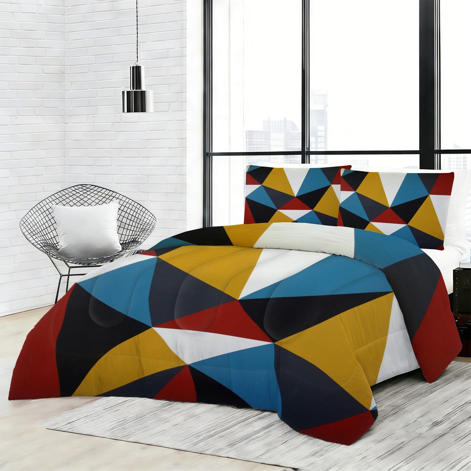 Edredon Cama 150 Piezas triangulares Edredón Nordico Adulto sin Funda Reversible Estilo pop art Estampado Suave Ligero Transpirable Duvet 220x240 cm incluye 2 fundas de almohada 50x75 cm YUb1073