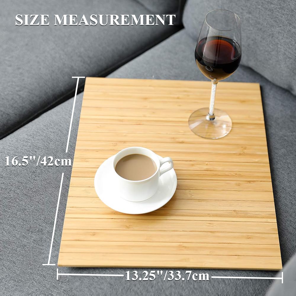 GEHE Bamboo Sofa Arm Tray- Flexible/Foldable Couch Arm Tray Armrest Table, Rollable Side Table Perfect for Drink, Snacks, Phone, Control (16.5" L x 13.25" W x 0.4" H, Natural Bamboo)