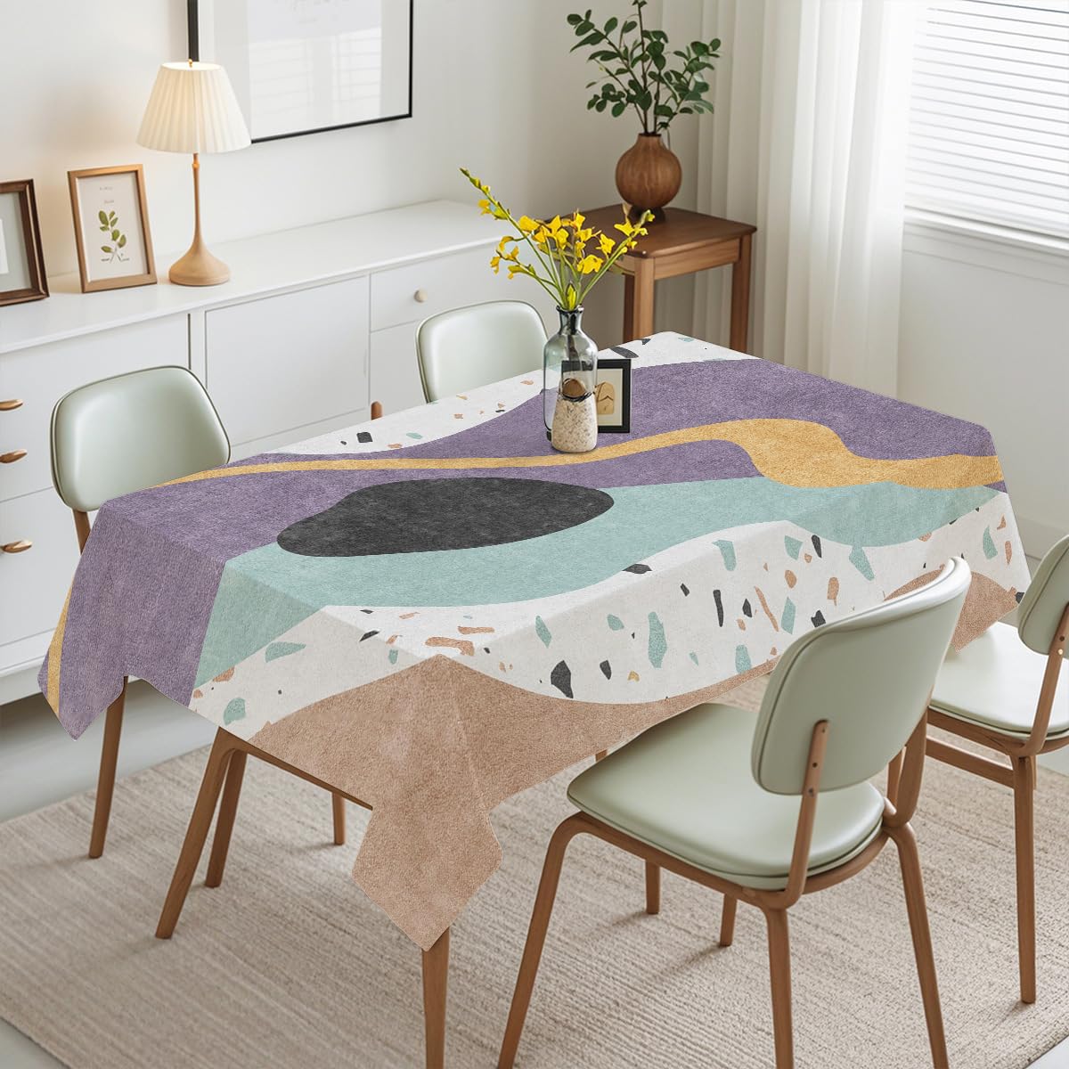 Mantel Antimanchas Esmeralda Verde Púrpura Mantel Tela Poliéster Impermeable Lavable Manteles de Mesa Rectangular para Interior y Exterior Casa Comedor Cocina Fiesta(140x200cm)