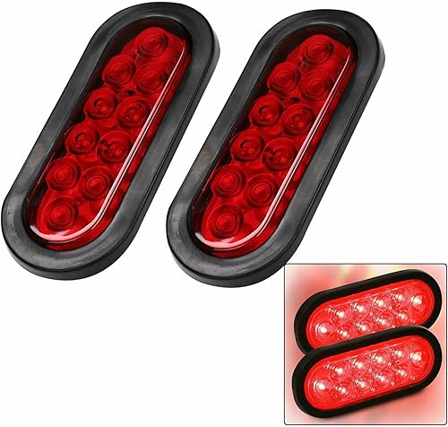 Miniatura 8 de Juego de 4 luces traseras de remolque ovaladas de 6 pulgadas, color rojo, de 6 pulgadas, luces traseras de freno y giro, montaje empotrado con