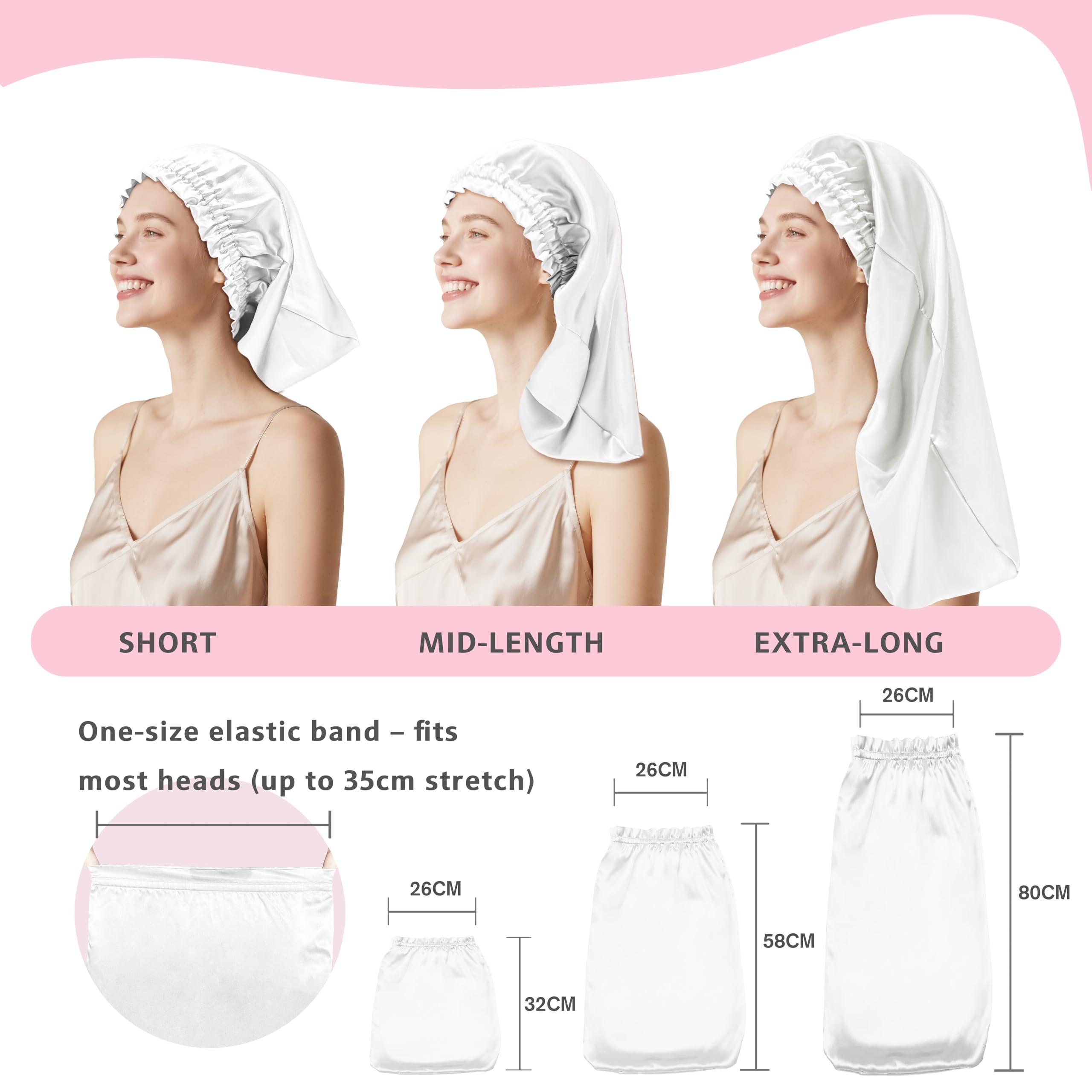 townssilk Silk Bonnet for Sleeping, 100% 22 Momme Mulberry Silk for Women, Luxurious, Breathable, Sits Safe Overnight & Pressure Free, Ideal for Long & Curly Hair - White 80 cm - Image 4