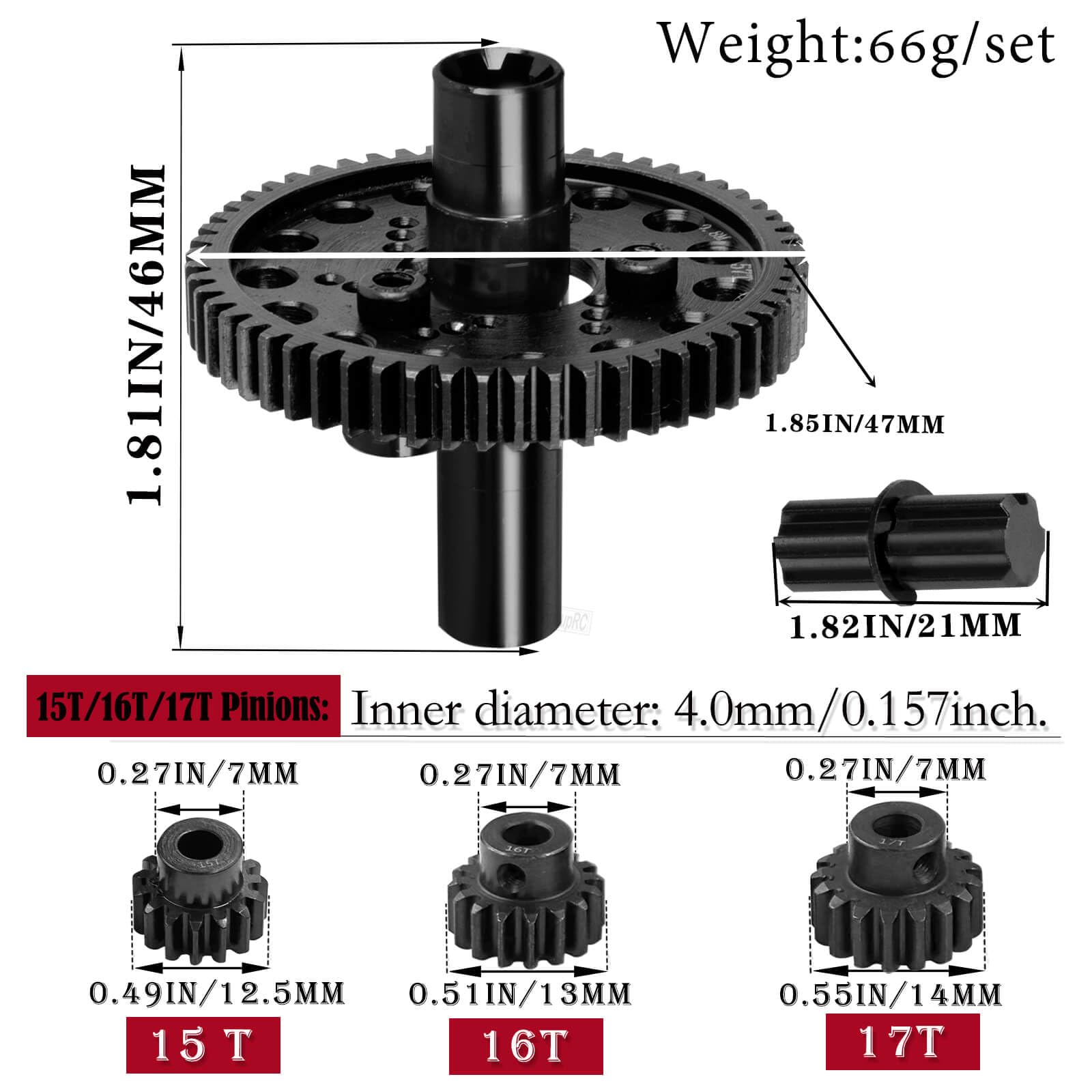 Metal Center Drive Shaft & Spur Gear Upgrade For Arrma 1/10 4x4 RC Cars - Blue