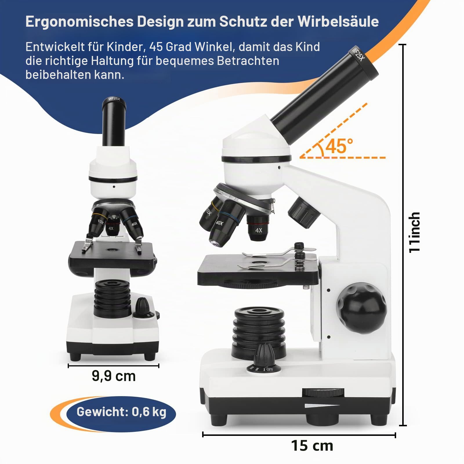 Mikroskop für Kinder Erwachsene 100X-1000X mit Objektträger Set, Dual-LED-Beleuchtung,Professionelle Microscope für Schullabor Zuhause Biologische Bildung