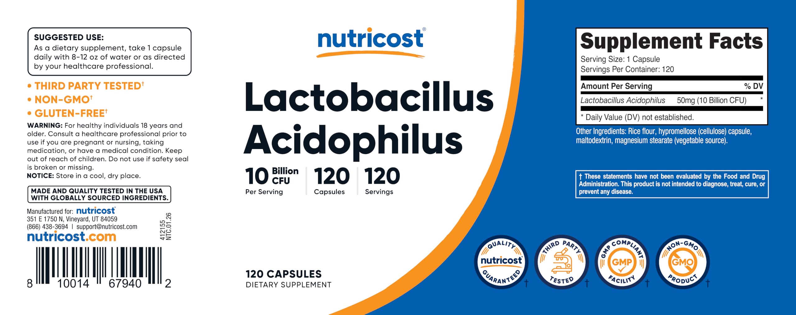 Nutricost Lactobacillus Acidophilus 10 Billion CFU, 120 Vegetarian Capsules — Amazon image 9