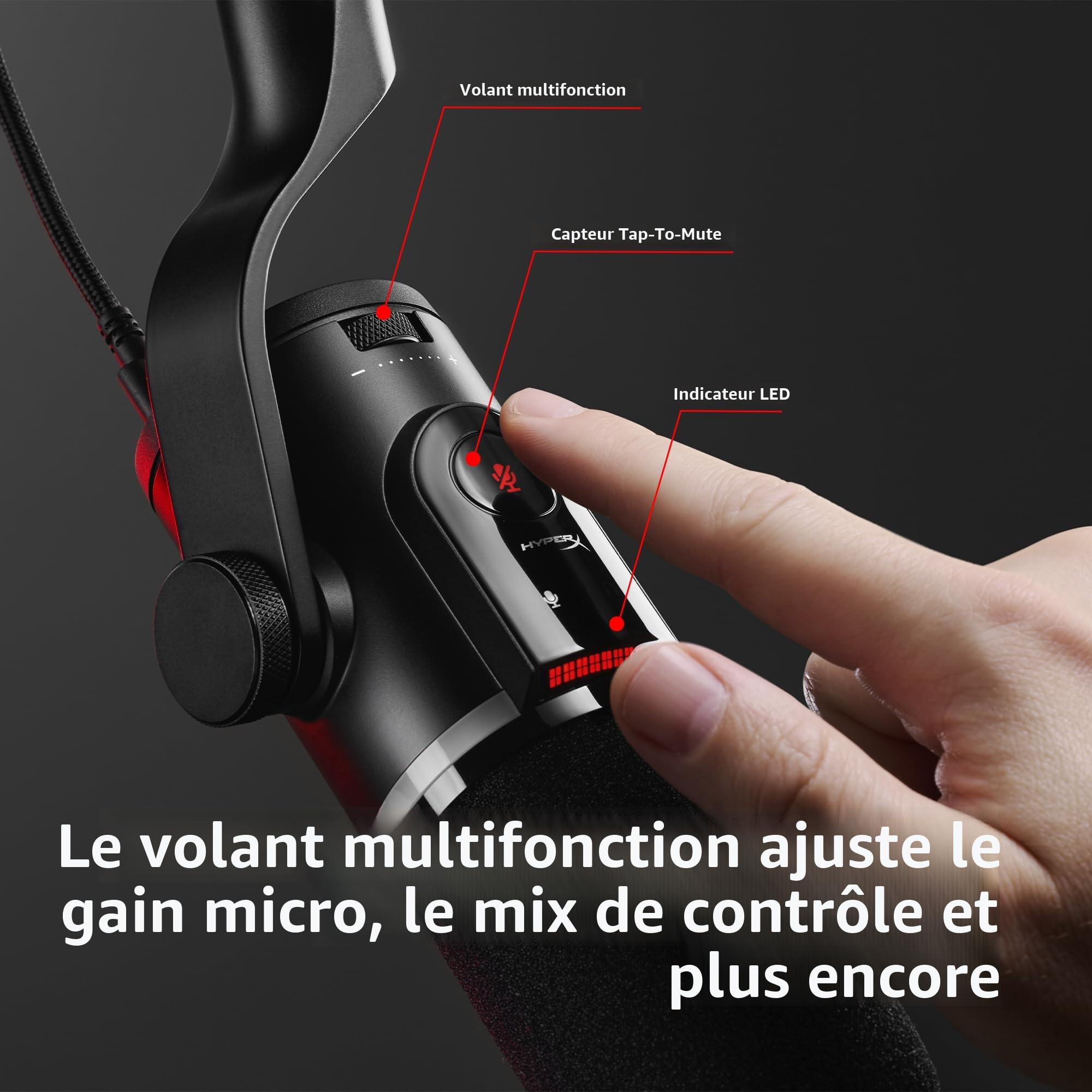 HyperX FlipCast, Microphone Dynamique USB/XLR cardioïde pour Gaming/Streaming/Podcast, PC/Mac, Audio Haute résolution, Bouton muet, contrôle du Volume, Plug and Play, Voix Claire