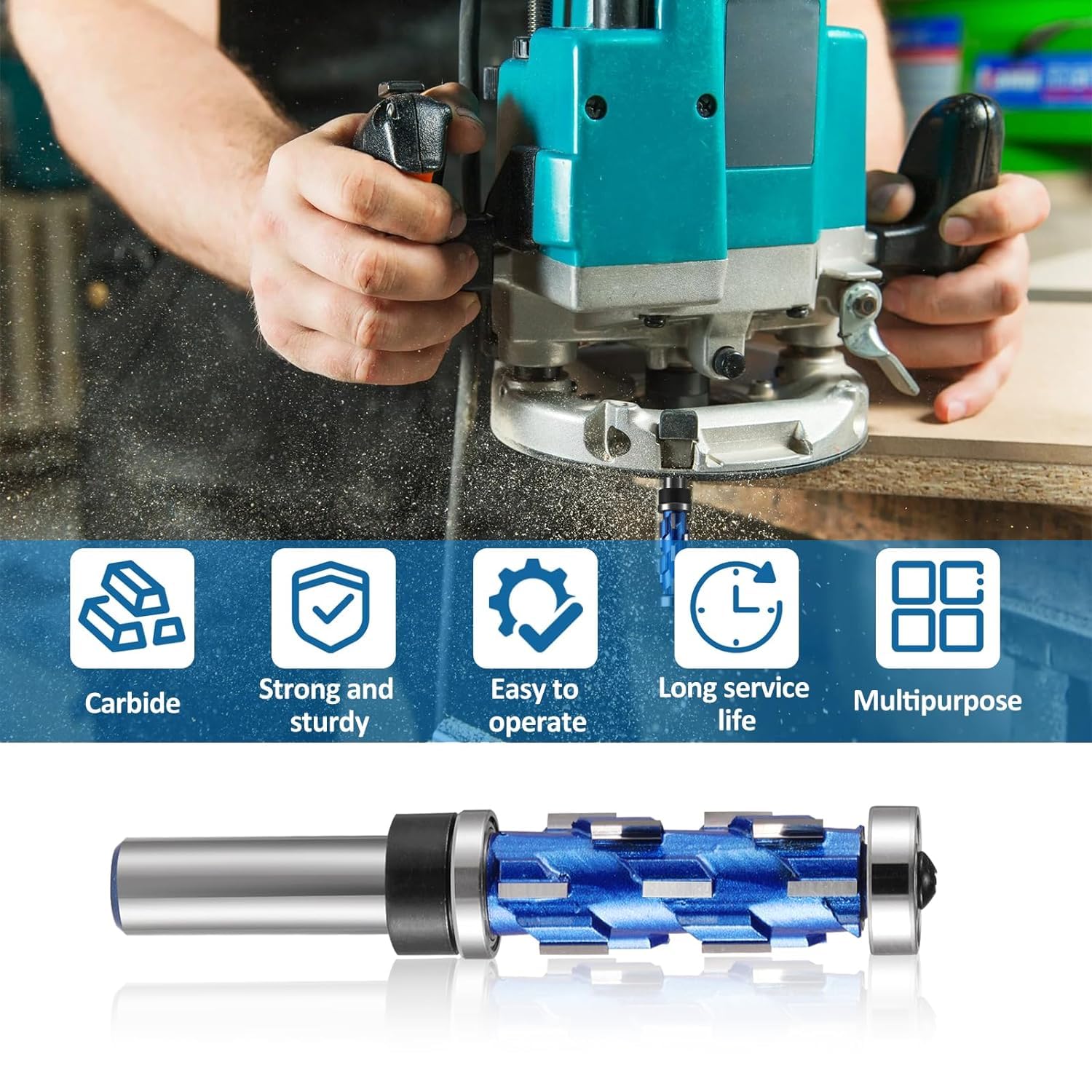 Fresa da 1/2" con codolo a filo, fresa in metallo duro integrale, spirale, doppio cuscinetto, punta per router CNC per legno (12,7 mm x 65 mm)