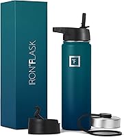 IRON °FLASK Sports Water Bottle - Wide Mouth with 3 Straw Lids - Stainless Steel Gym & Outdoor Bottles for Men, Women &...