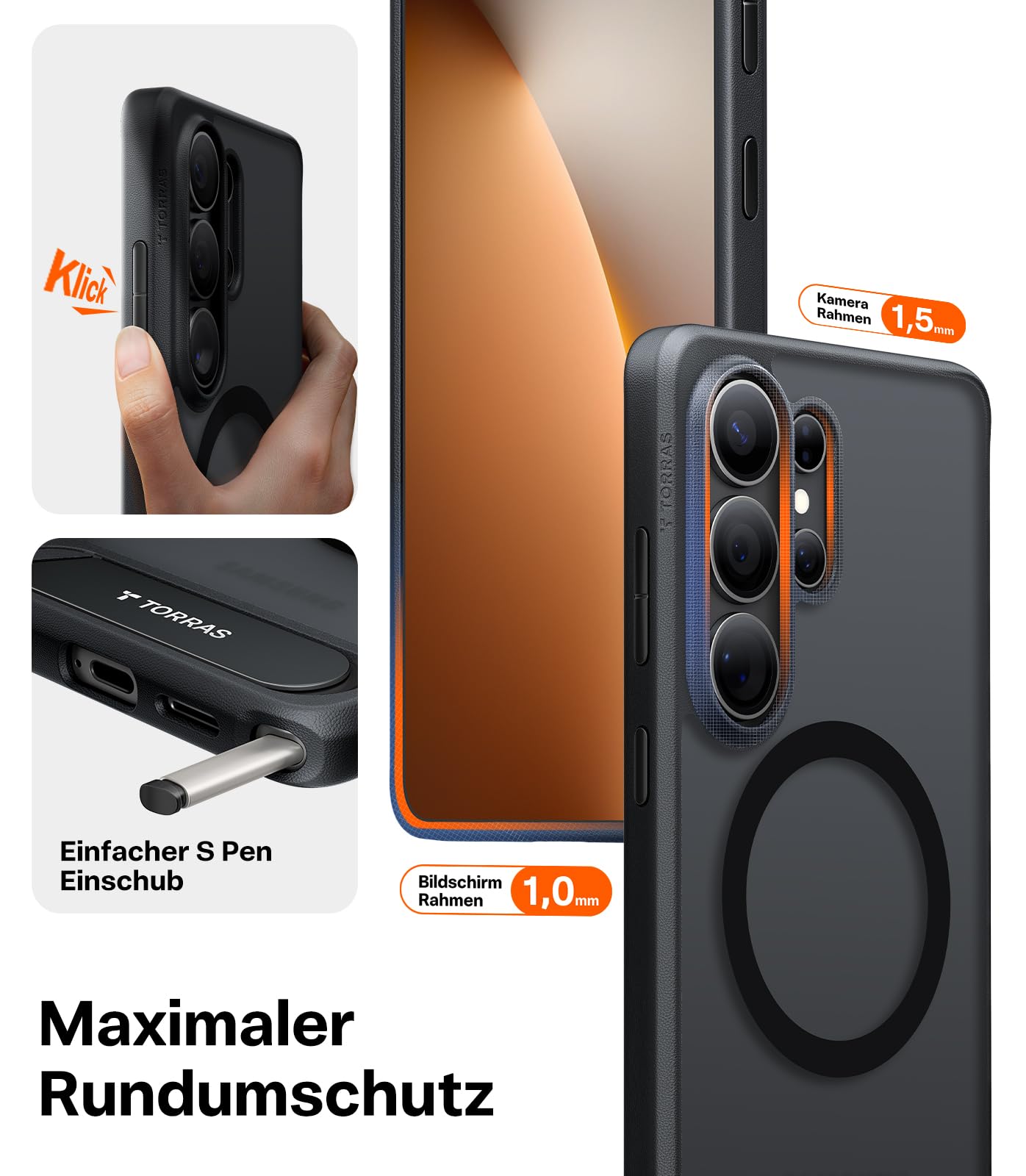 TORRAS 2026 Neu Ostand L1 für Samsung Galaxy S26 Ultra Hülle für MagSafe mit unsichtbarem Ständer Militärschutz Magnetkraft Zertifiziert Stoßfest Hülle Samsung S26 Ultra Case Matt Schwarz