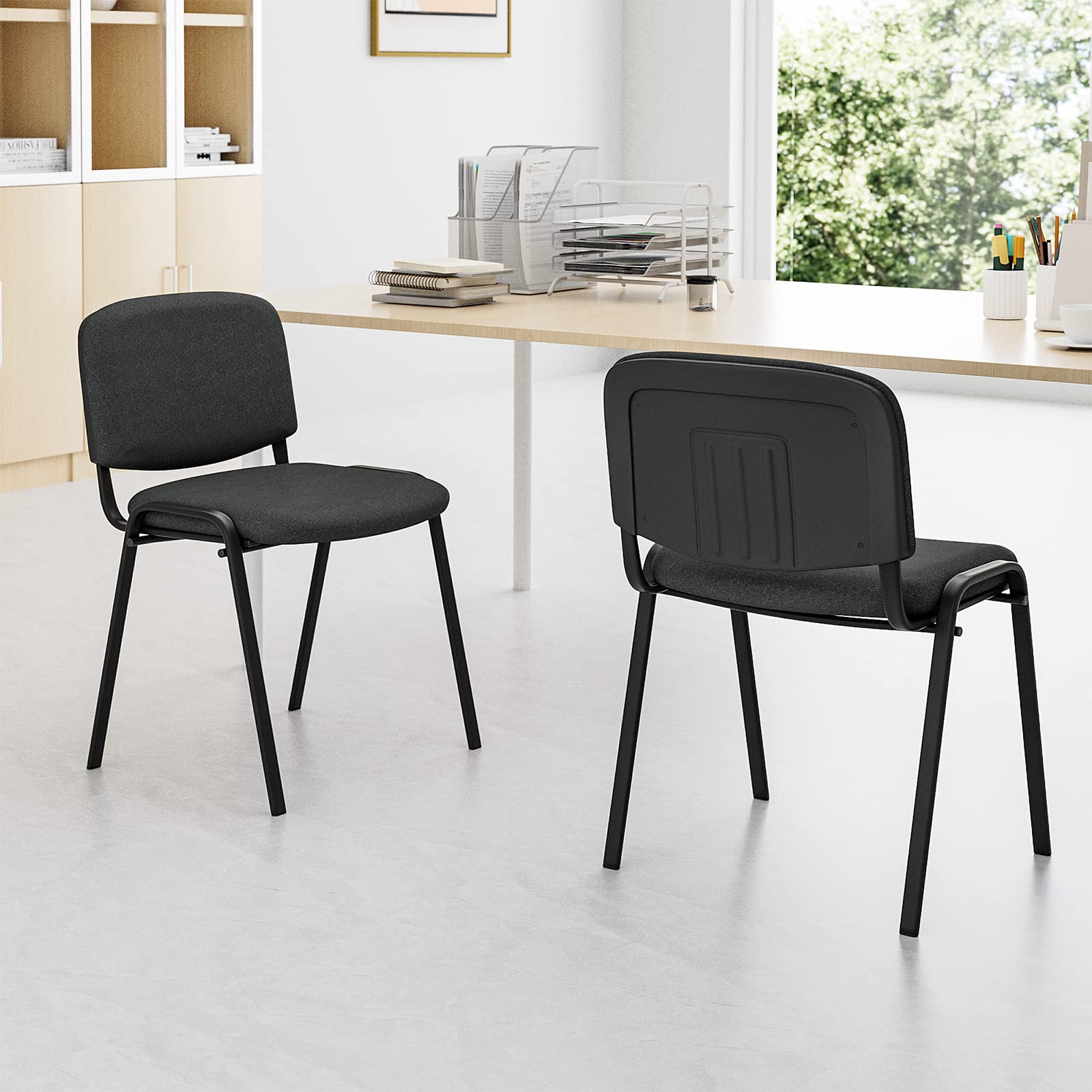 BASETBL Set 2 Sedia ufficio, Sedia Visitatore, Sedie Conferenza in Tessuto, Sedie da Attesa, Dotate di Una Solida Struttura Metallica e Schienale Imbottito, Capacità di Carico 150 kg, Impilabile