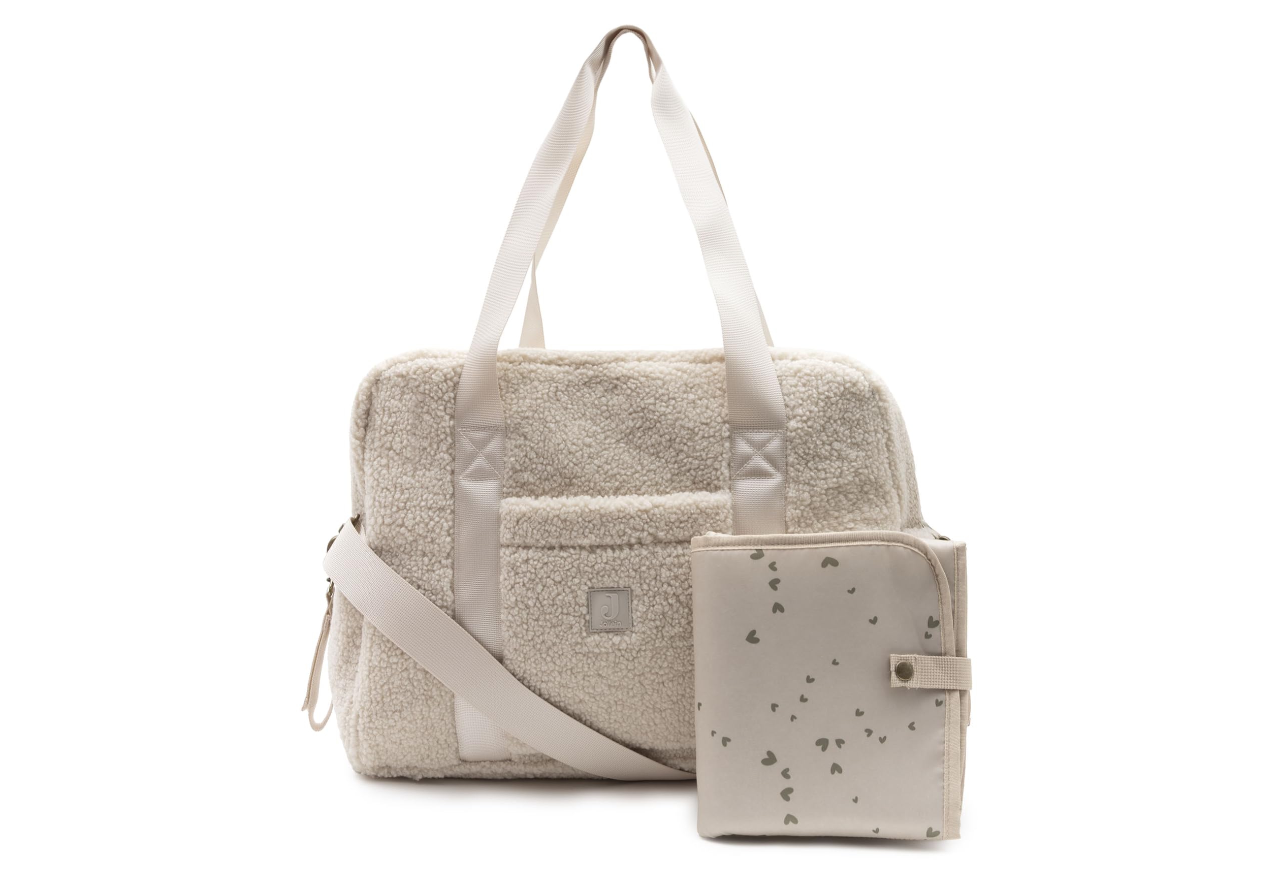 Jollein Wickeltasche - Teddy Lou - Inkl. Wickelunterlage - Mit Fächern & Kinderwagenbefestigung - Flaschenhalter - Sand - 40x30x17 cm