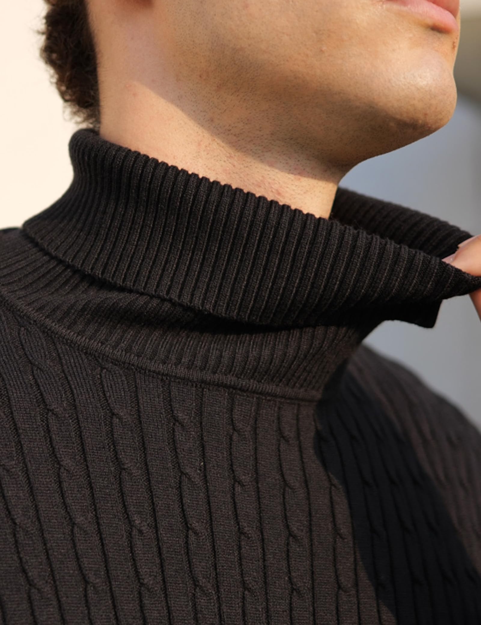 AIDEAONE Maglione Dolcevita da Uomo Maglione Casual a Costine Slim Fit a Maglia Collo Alto Pullover Dolcevita