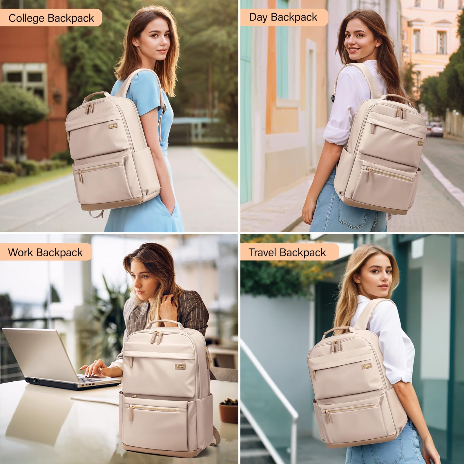 Mochila para laptop Bolsa de trabajo, Beige, Grande, Moda 4