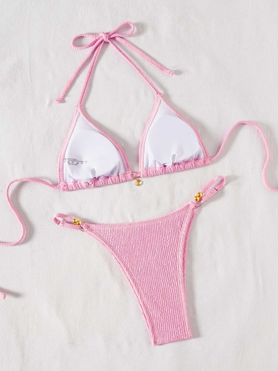 Women's Ribbed Thong Triangle Bikini Sets String Halter Swimsuit 2 Piece Sexy Brazilian Bathing Suit