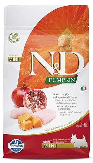 FARMINA N&D Pumpkin Dry Dog Food, Grain-Free, Adult Mini Breed, 0.8-kg, Chicken and Pomegranate