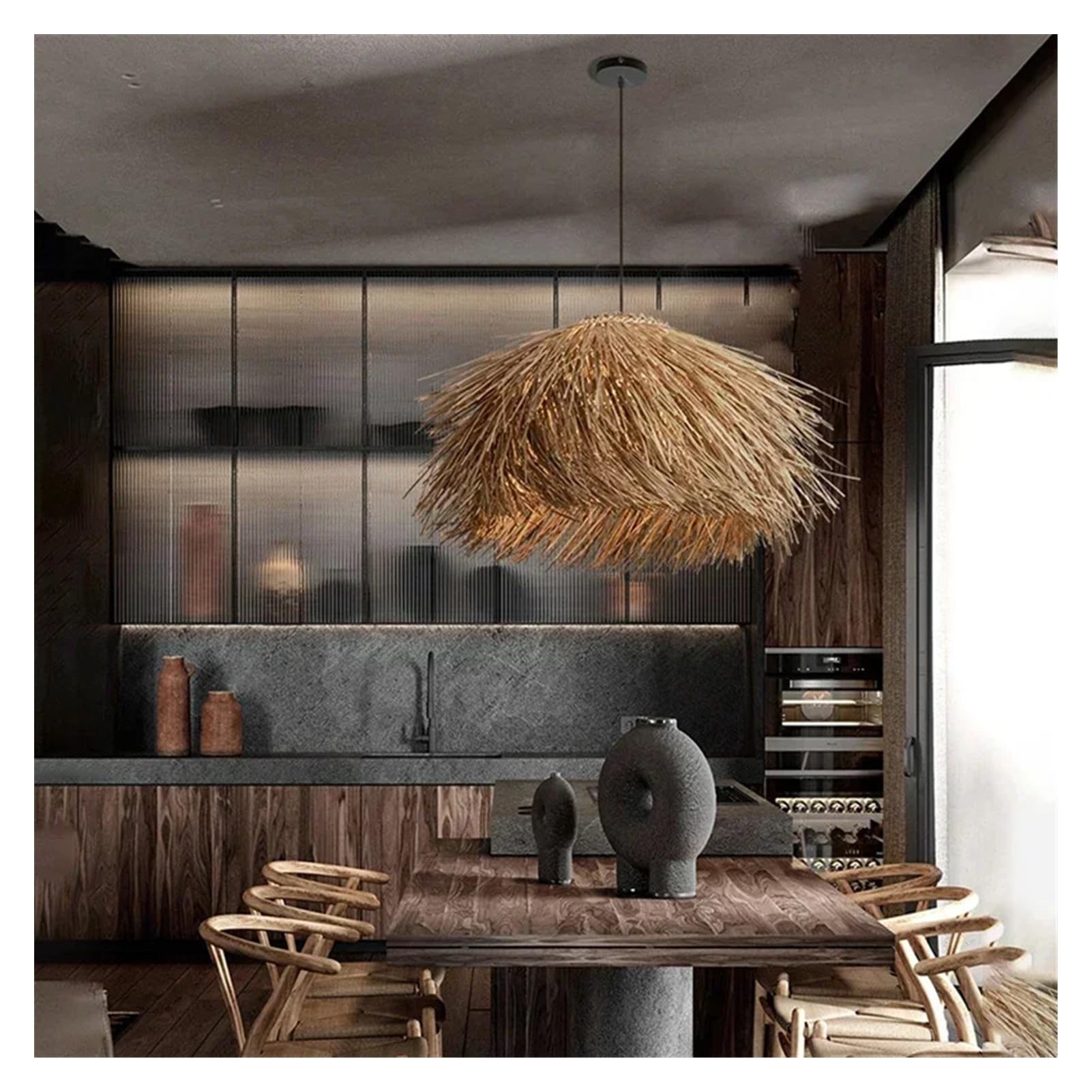 Lustre wabi-sabi en herbe de plafond design haut de gamme led chaude