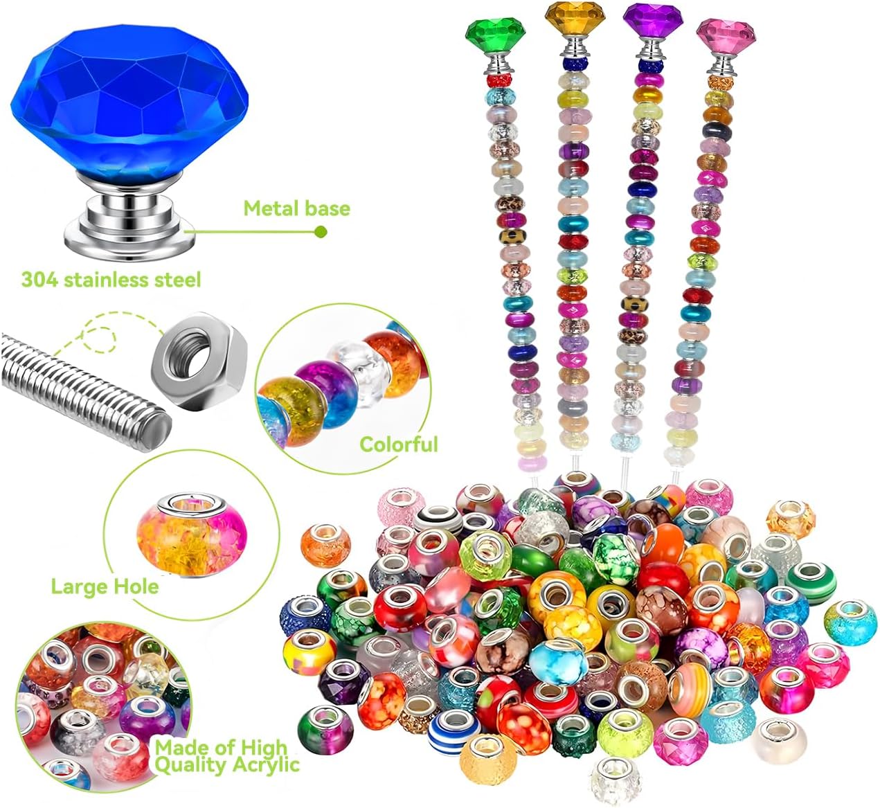 112PCS DIY Fairy Wand Garden Stakes Beads Kits, Decorative Garden Stakes with Diamond Stopper Tops, Colorful Beads for Indoor Outdoor Plant Flower Pot Décor (112)
