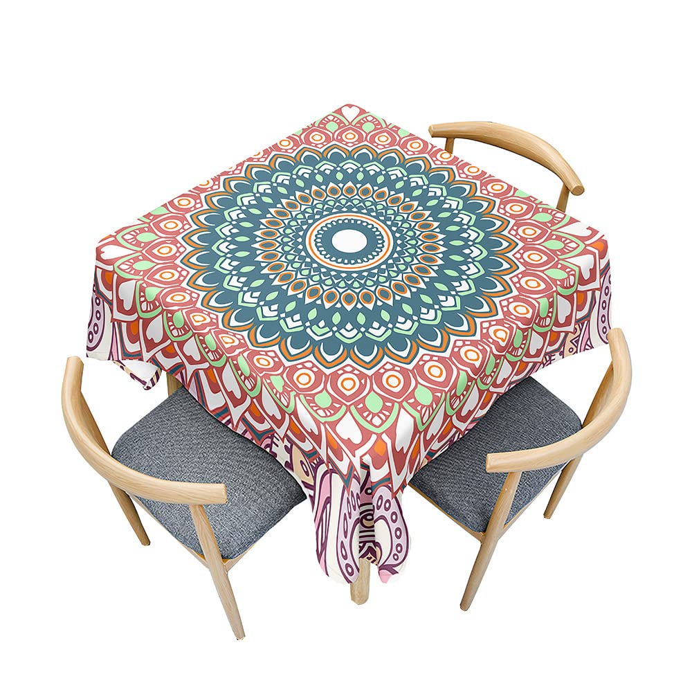 Treer Mandala Style Table Cloth, Square Splash Proof Tablecloth Tablecloths Wipeable Table Cloths for Kitchen Decoration Outdoor Picnic (200x200cm,pink mandala)