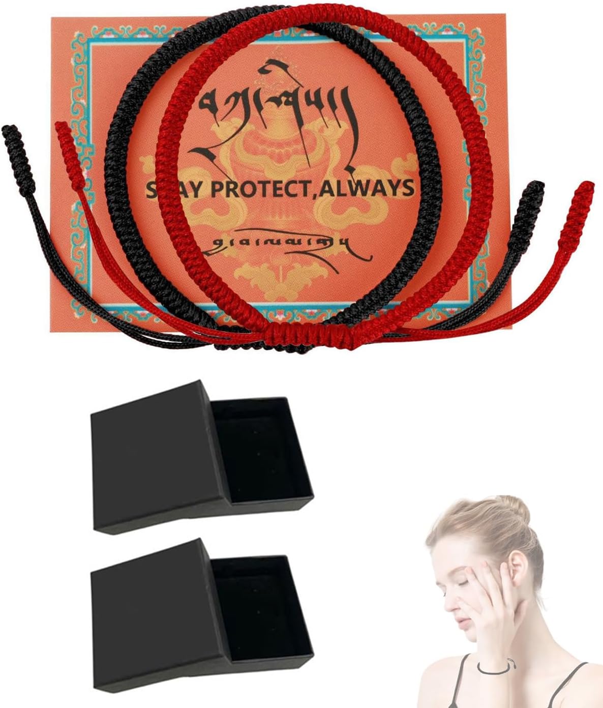 MYGLOAR Bracciale, Braccialetto In Tessuto Rosso Kabbalah, Protezione Del Bambino,uomini, Donne, Fortunato Tibetano Rosso Fatto A Mano, Fortunato Buddista (Grigio Rosso