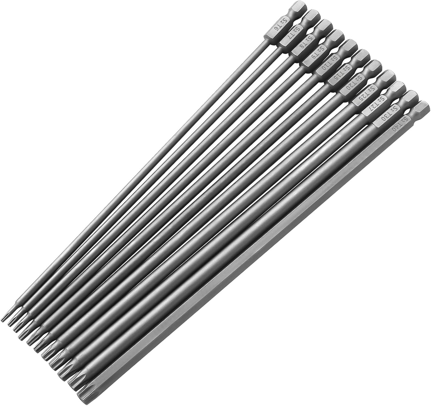 11pcs 200mm Extra Long Torx Bit Set Screwdriver, Security Torx Bits Socket Set, Tamper Proof 1/4'' Hex Shank with Magnetic Head S2 Steel Star Phillips Impact Driver Drill Safety Star Bit Set (T6-T40)