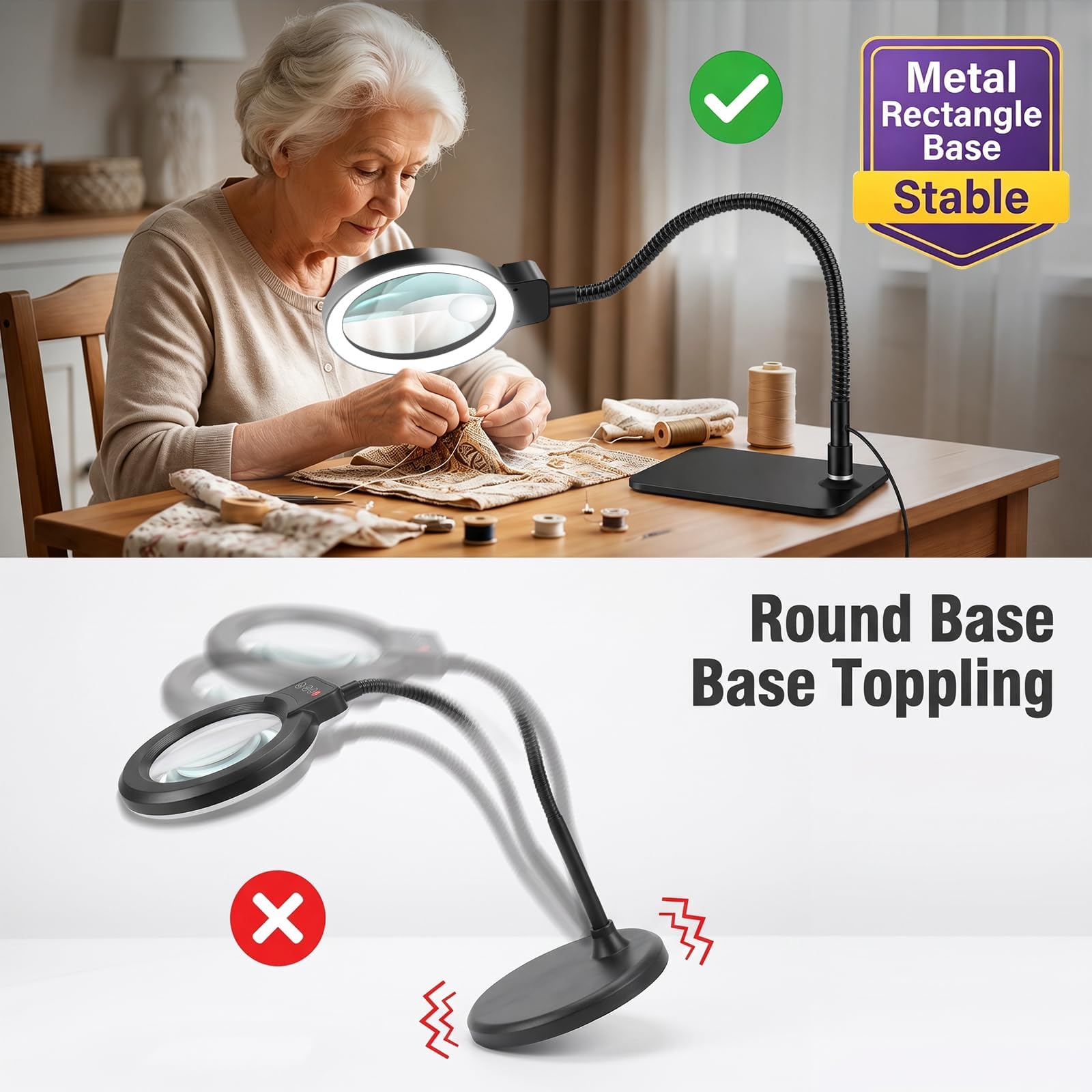 Grande loupe 30x 10x avec lumière et support, lampe de bureau à LED