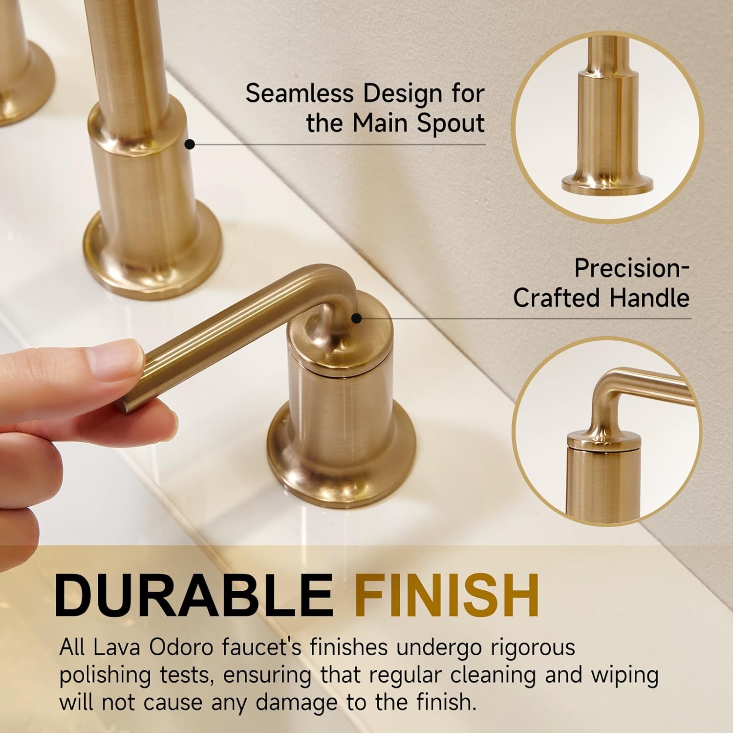 Lava Odoro Champagne Gold Bathroom Faucet, 8 inch Widespread Bathroom Faucet 3 Hole with Drain Assembly Supply Line, Solid Brass Lead-Free Bronze Vanity Faucet BF503-CB - Image 6