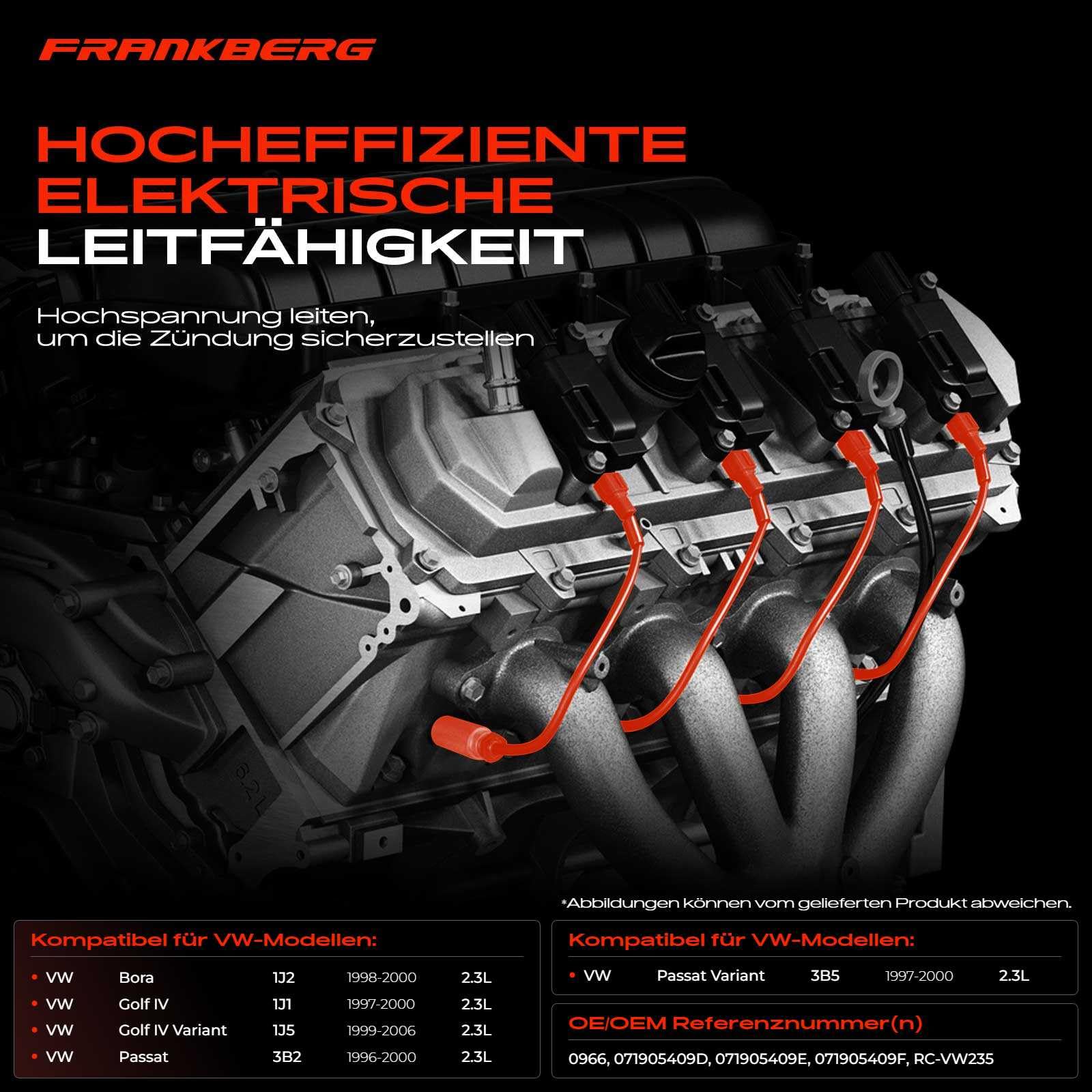Frankberg 5x Zündleitungssatz Zündkabelsatz Benzin Kompatibel mit B.o.r.a 1J2 Golf IV 1J1 P.a.s.s.a.t 3B2 P.a.s.s.a.t Variant 3B5 Replace# 071905409F