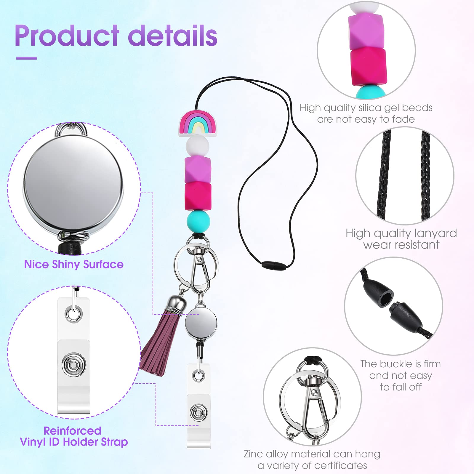 Leraar Lanyard met ID-houder - Intrekbaar Leraar Lanyard, Houten kralen