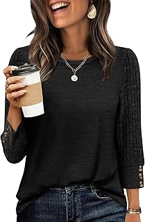 WIHOLL Long Sleeve Shirts for Women Lightweight Sweaters 3/4 Length Sleeve Fall Outfits 2025 Winter Clothing Dressy Casual