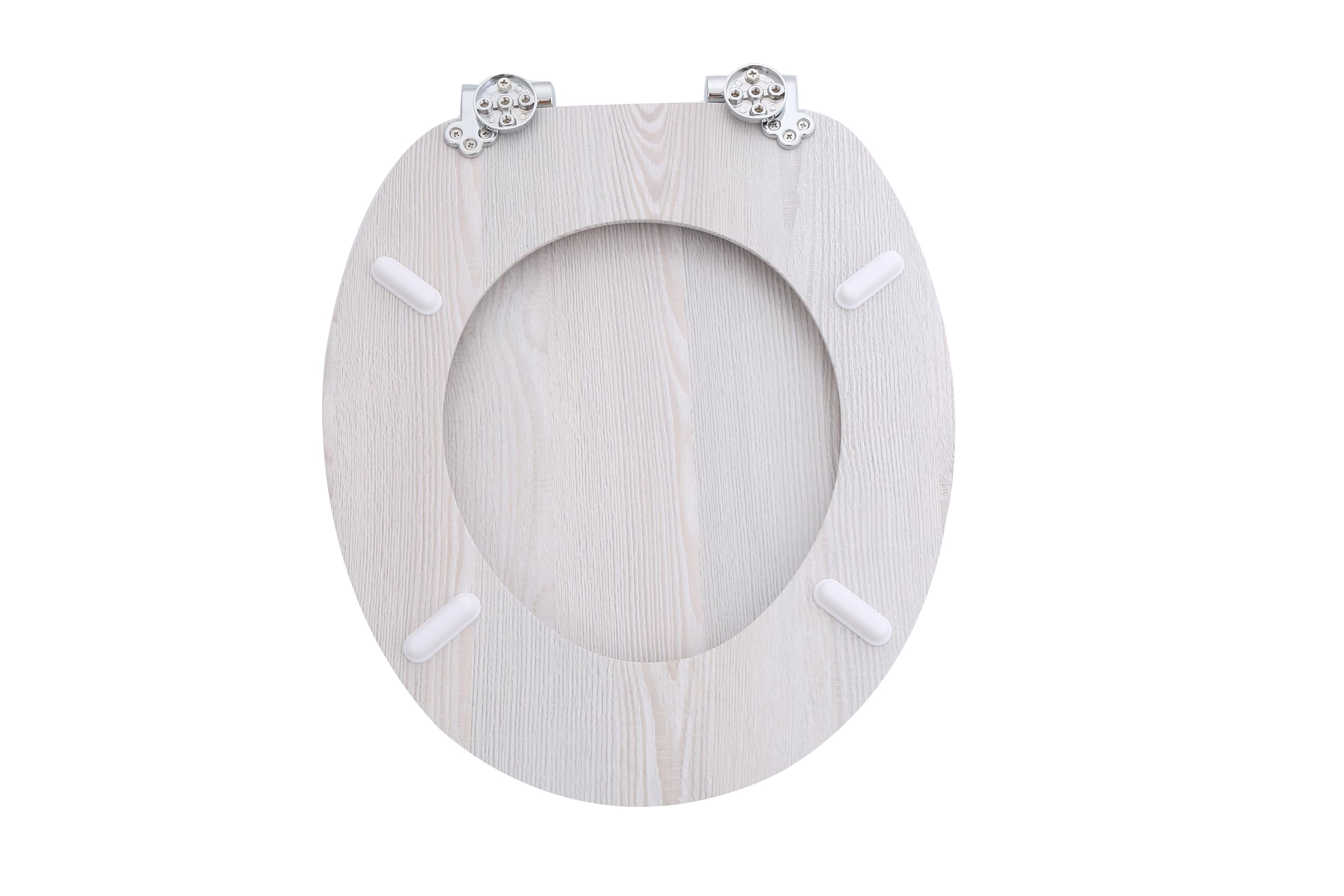 sanicomfort WC Sitz Wood white, MDF Holzkern, mit Absenkautomatik, Toilettensitz mit Klodecken, Klobrille und Deckel, verchromte Metallscharniere, einfache Montage