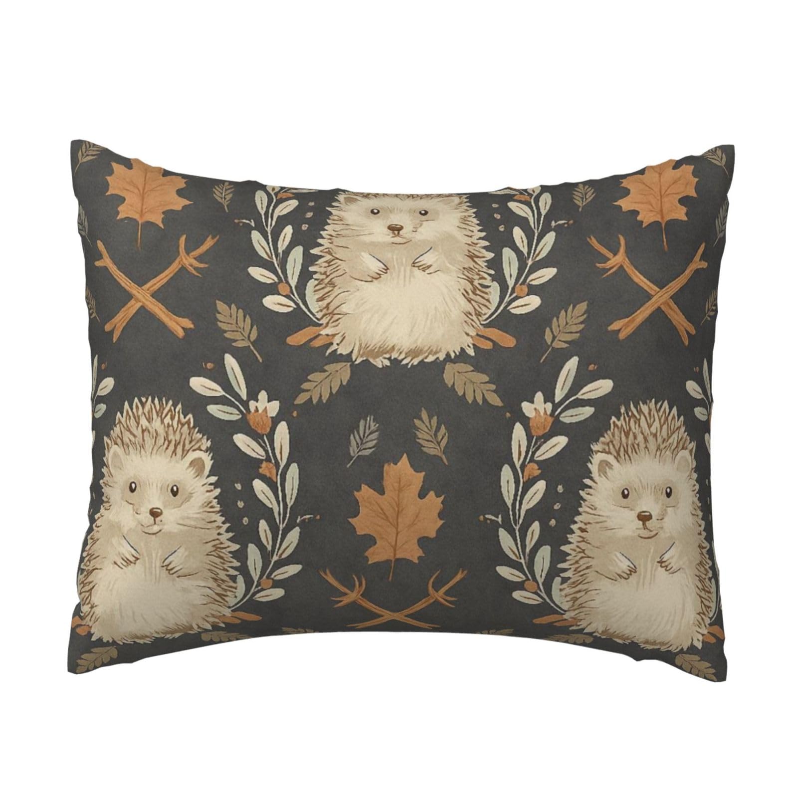 Cute Autumn Hedgehog Pillowcase Soft Plush with Zipper Decorative Pillowcovers 16x20 in