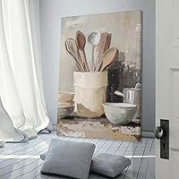 Vista 3 de Arte De Pared De Cocina De Campo, Impresiones En Lienzo Enmarcado, Utensilios De Cocina Y Alimentos, Pintura Rústica De Granja, Cocina, Comedor