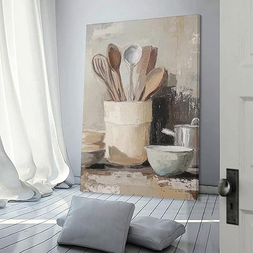 Miniatura 3 de Arte De Pared De Cocina De Campo, Impresiones En Lienzo Enmarcado, Utensilios De Cocina Y Alimentos, Pintura Rústica De Granja, Cocina, Comedor,
