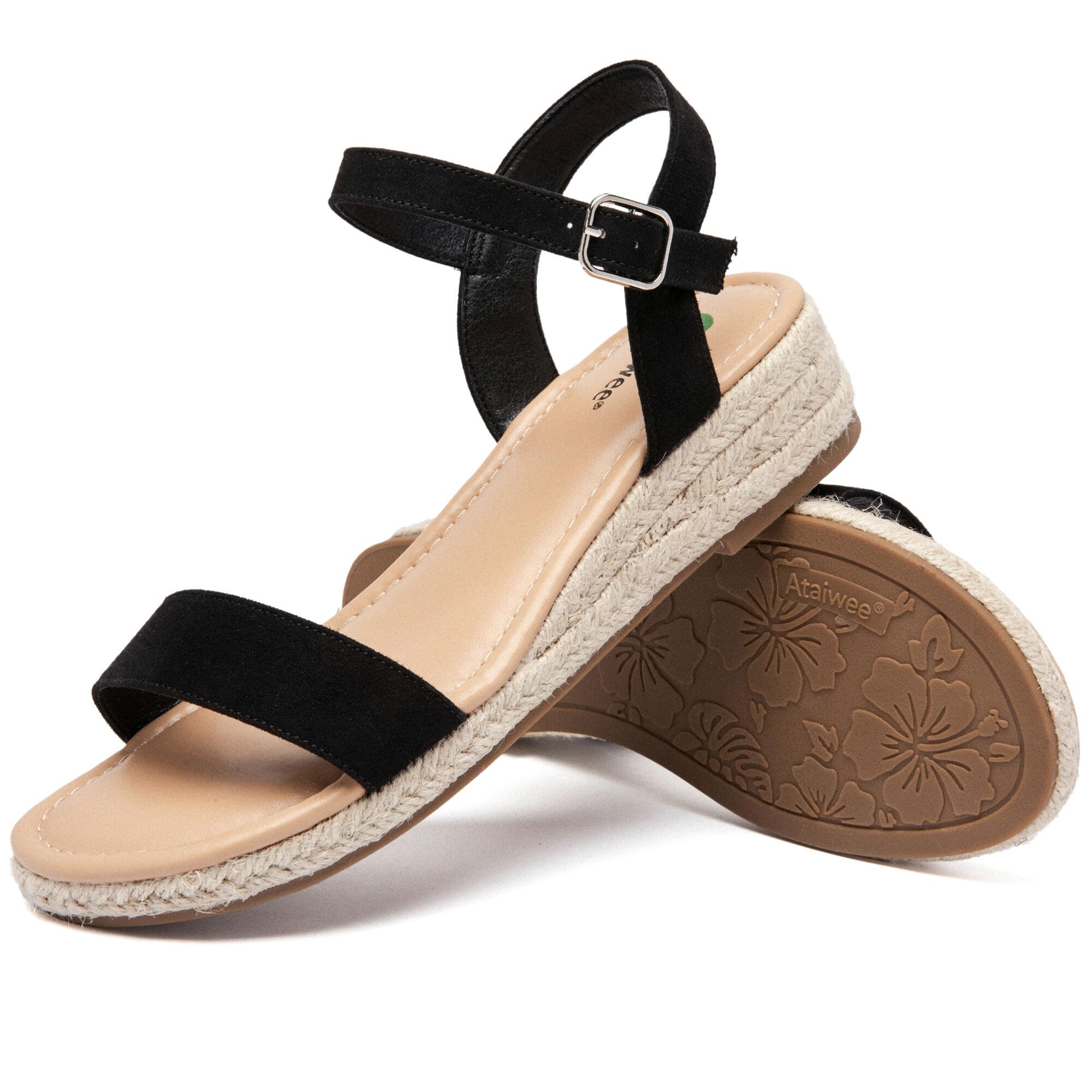 Ataiwee Sandales à talon compensé à plateforme pour femmes,Sandales Espadrilles Habillées d'Été à Bride de Cheville et Bout Ouvert