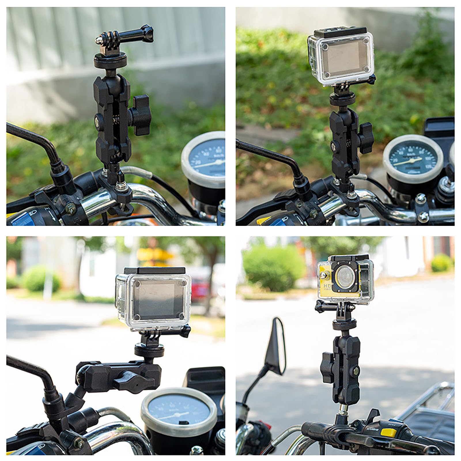 Soporte de manillar de motocicleta con rotación de 360 grados para cámara de acción, aleación de aluminio con rótula, abrazadera universal para cámara de bicicleta