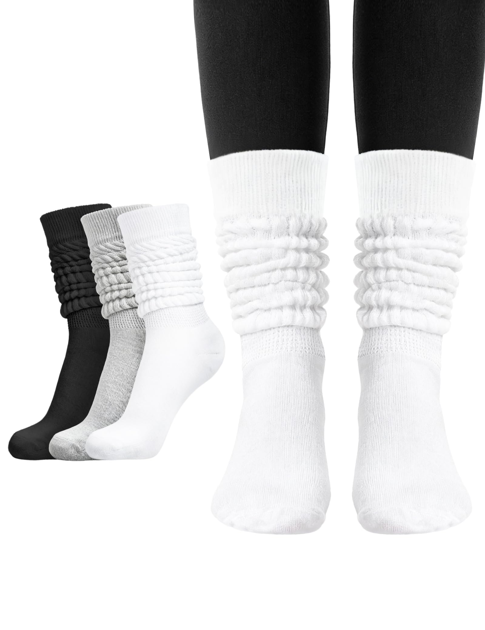 Witwot 3 Pairs Womens Slouch Socks Knit Knee High Tube Scrunch Sock Size 6-11