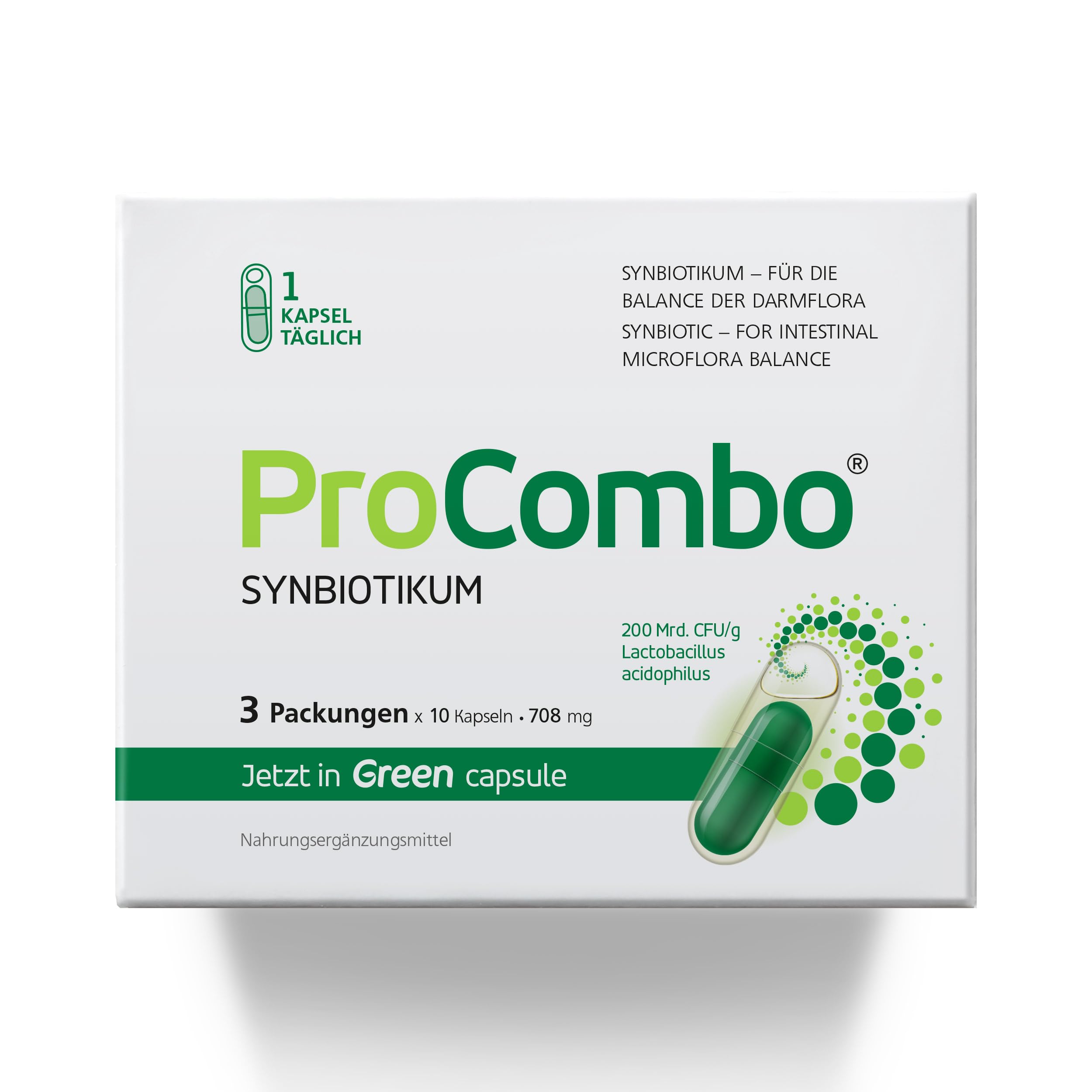 ProCombo – das smarte Synbiotikum mit gezielter Ausrichtung der "guten" Bakterien. Doppelkapsel und flüssige Formel für schnelle Ergebnisse. 1 Kapsel pro Tag. Laborgeprüft (30 Kapseln)