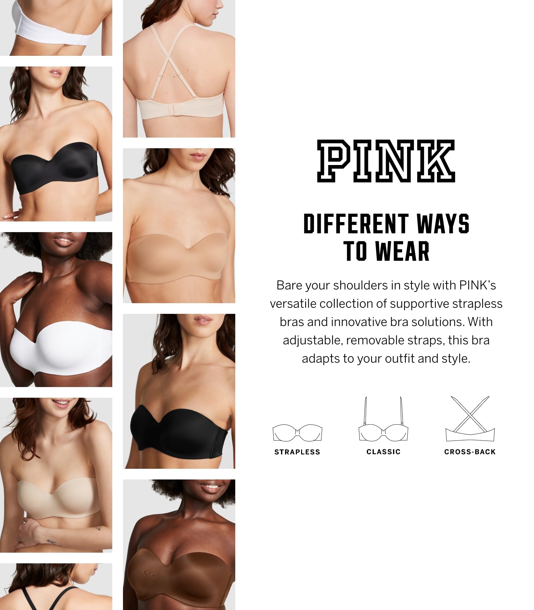 Victoria's Secret Brasier sin tirantes con forro ligero para mujer, color rosa (32A-38DDD)