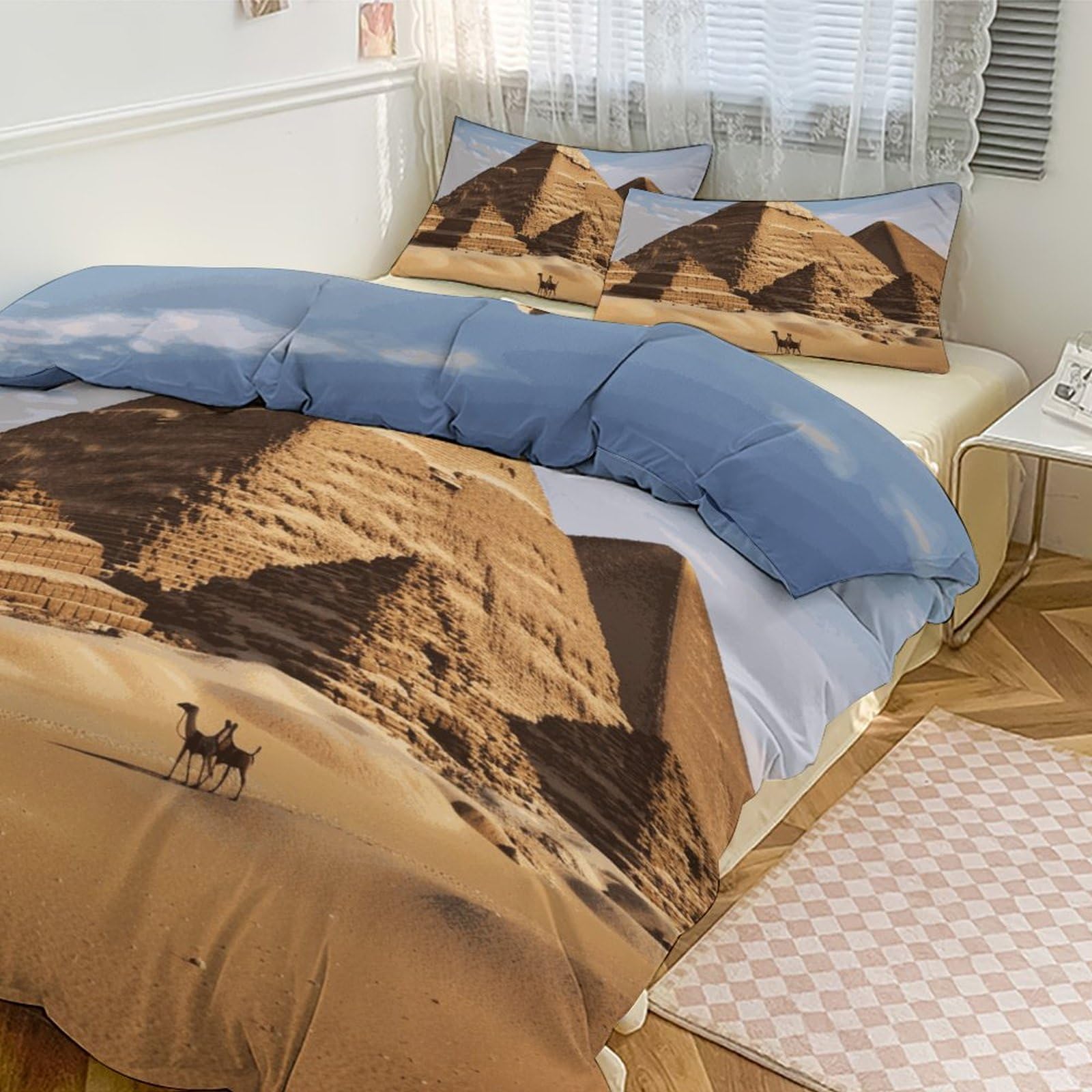 Couette pour grand lit imprimé pyramide parure de lit 3 pièces épaisse luxe