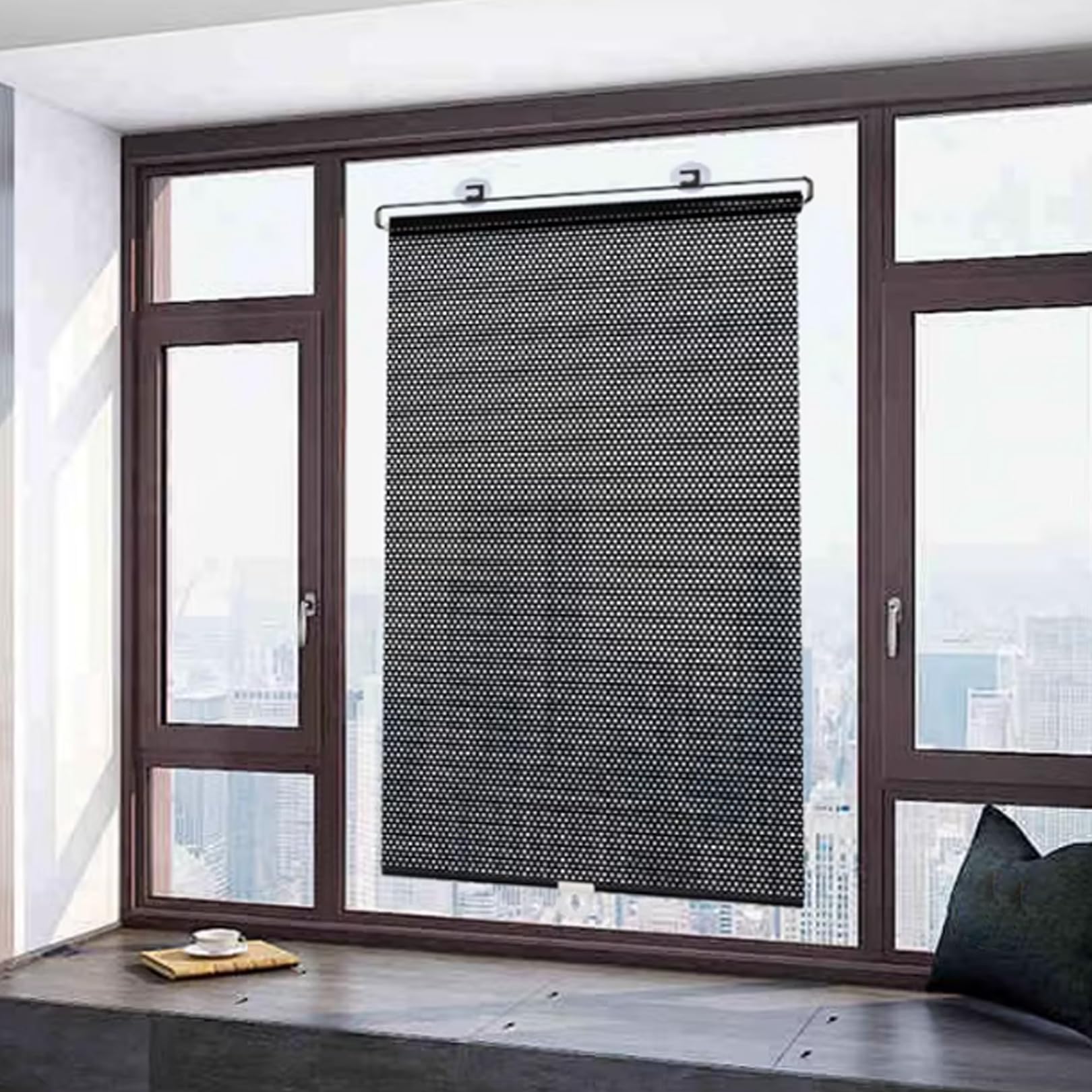 68x150cm Saugnapf Rollo ohne Bohren Sonnenschutzrollo | Wasserdichtes PVC Einziehbarer Sichtschutzrollo Hitzeschutz Rollo für Fenster Verdunklungsrollo,Jalousien für Balkon,Büro