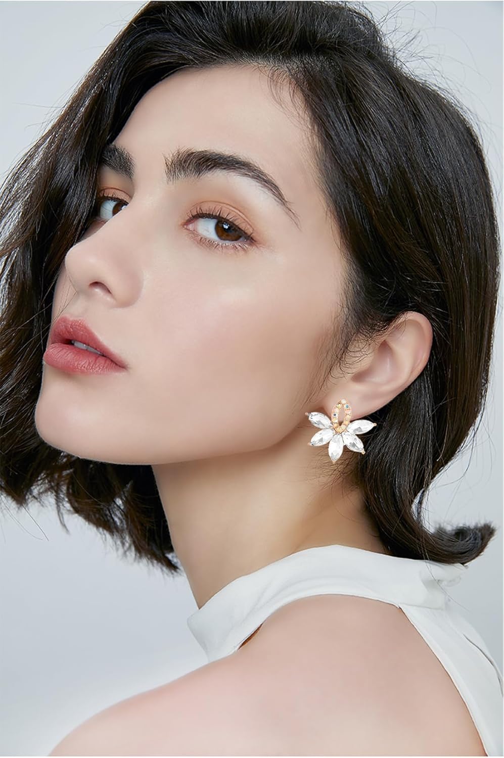 Fancy Rhinestone Statement Stud Earrings Flower Crystal Stud Drop Earrings Wedding Prom Earrings for Women - Image 4