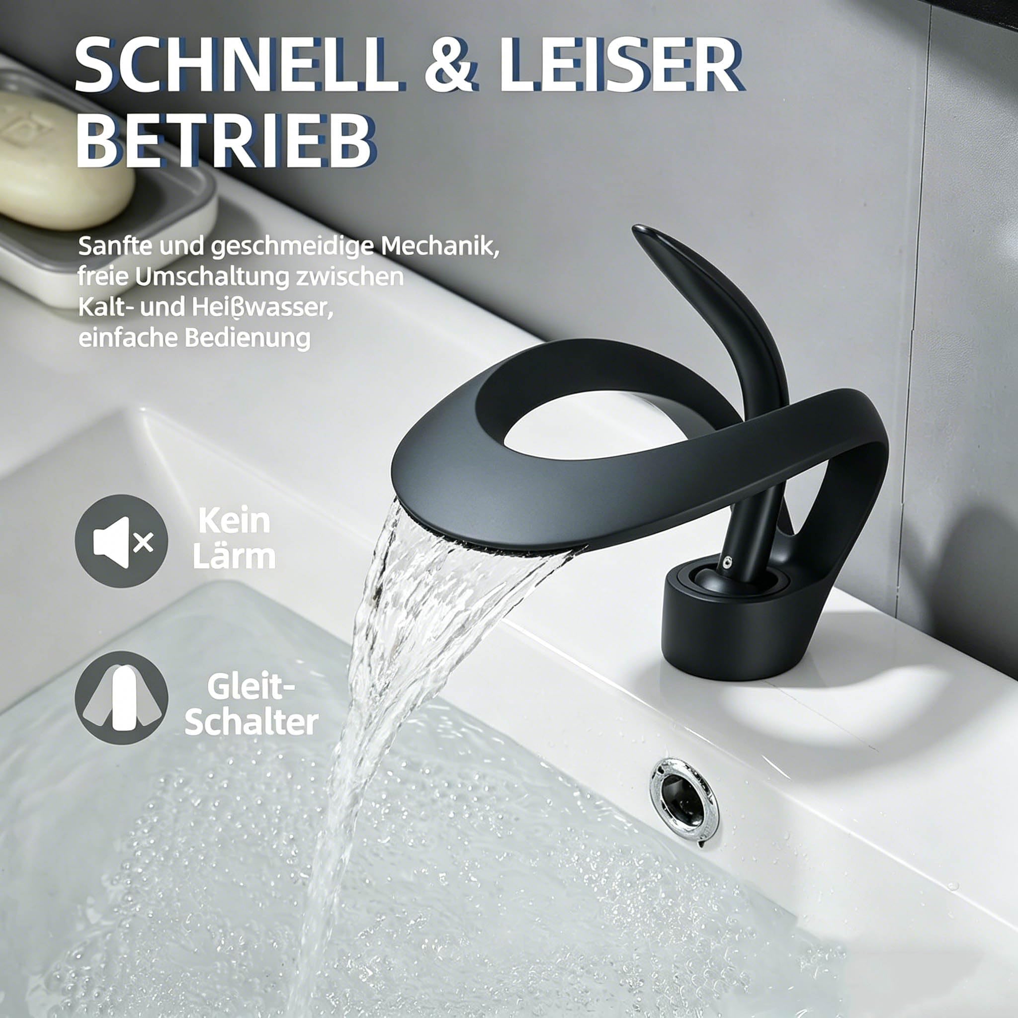 Wasserhahn Bad Einhebel-badarmatur Armatur Badezimmer Mischbatterie Bad Energiesparend Waschbeckenarmatur Einhebelmischer für Badezimmer Schwarz