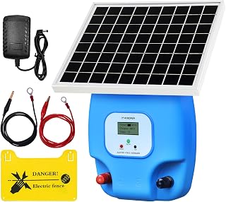 Solar Electric Fence Charger, 1.5 Joules Energizer with LCD Display, 8000 mAh Lithium Battery & 10W Solar Panel - Ideal for Livestock, Pet, Poultry, Gardens, Orchards Protection, 5-Mile Range