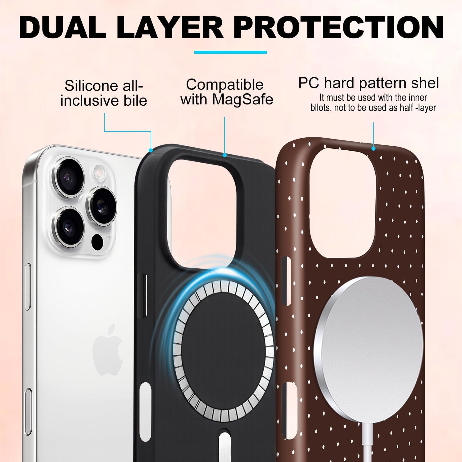 Magnetic for iPhone 13 Pro Case Cute Polka Dot Phone Case, Shockproof Slim TPU and Hard PC Protective Phone Cover Compatible with MagSafe Designed for Women Girls, Brown - Image 3