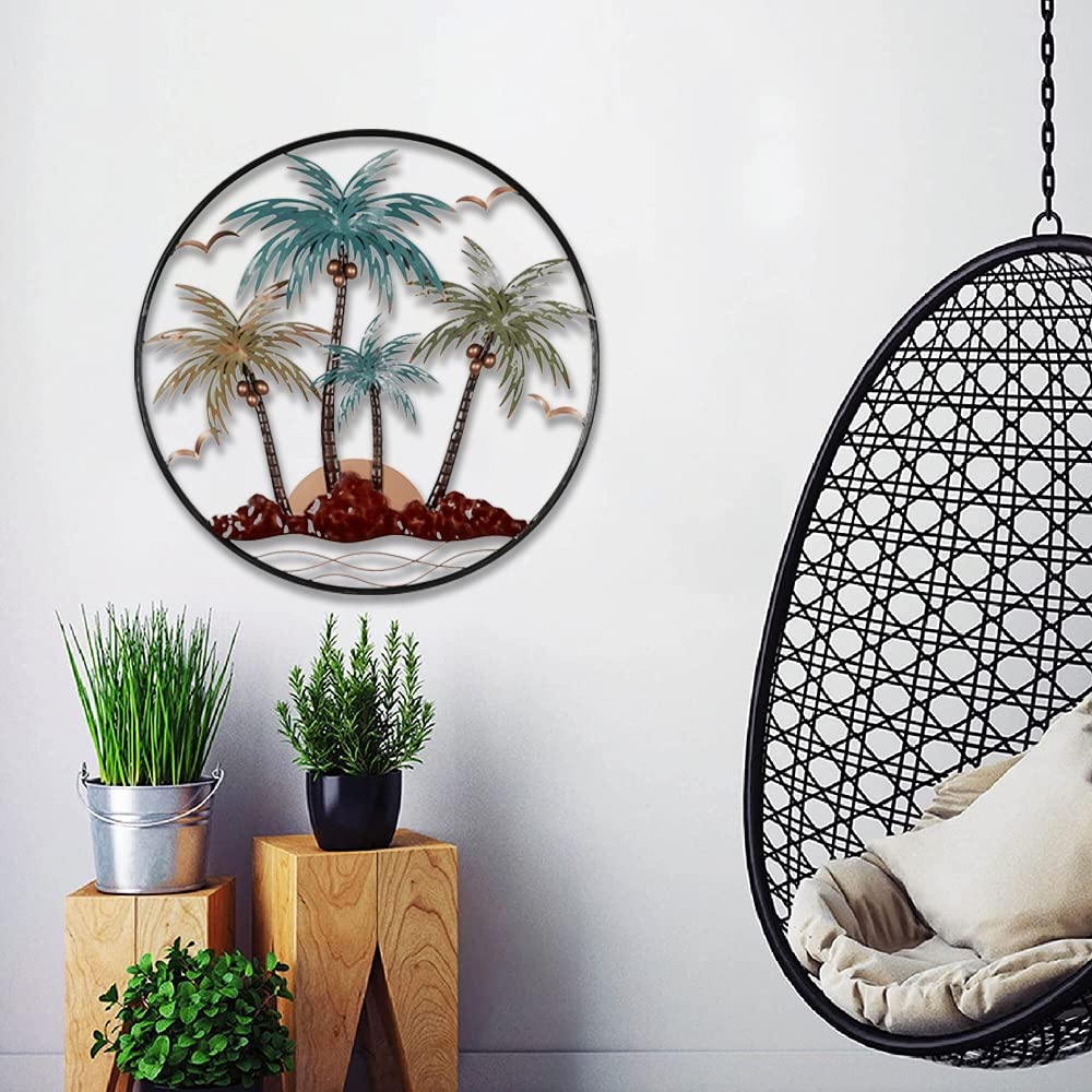 Metalen Palmboom Kunst Aan de Muur Decor, Tropisch Thema Muurhangende Sculptuur, 3D Muur Silhouet Kunst Teken, Buiten Binnen Wanddecoratie (Size : 15.8IN/40cm