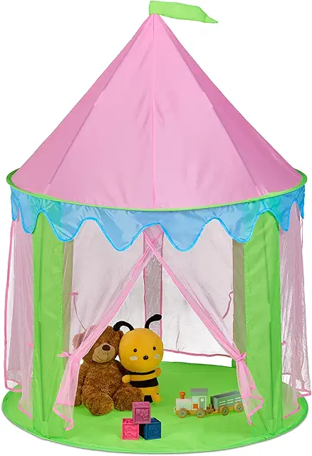 Circus Tent: Princess Play Castle for Kids, 135x102cm, 4 Entrances, Green/Pink