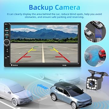 NHOPEEW Double Din Bluetooth Car Stereo - 7 Inch HD Touch Screen Car Radio - Mirror Link/Bluetooth Music/FM/EQ Audio/Seven Color Backlight/USB + 12 LEDs Backup Camera