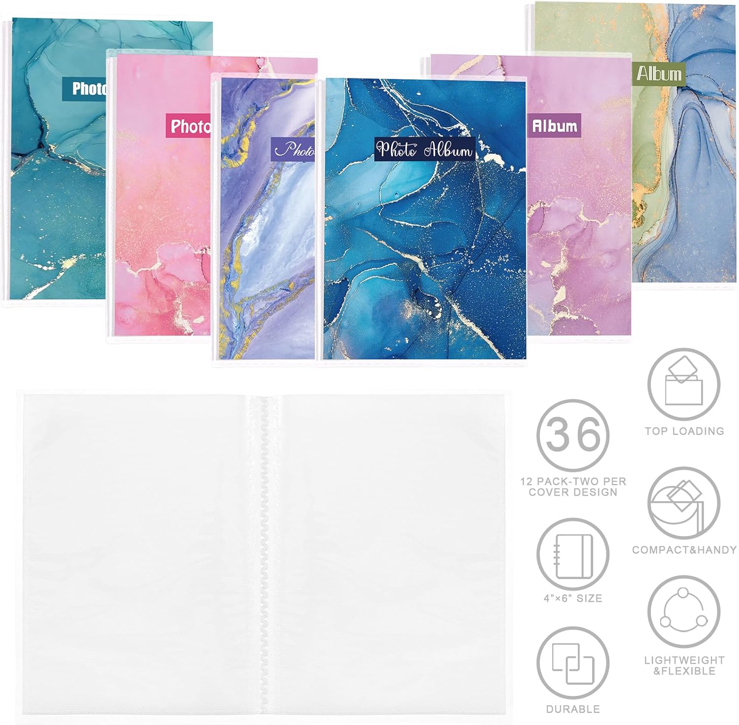 Sinmoe 36 Pack Mini Photo Albums 4x6 Pictures, Small Photo Albums 4x6 Photobook Small Hold 72 Pocket for Family Wedding Picture Collecting Travel Landscape Storing Beautiful Memories(Marble Style)