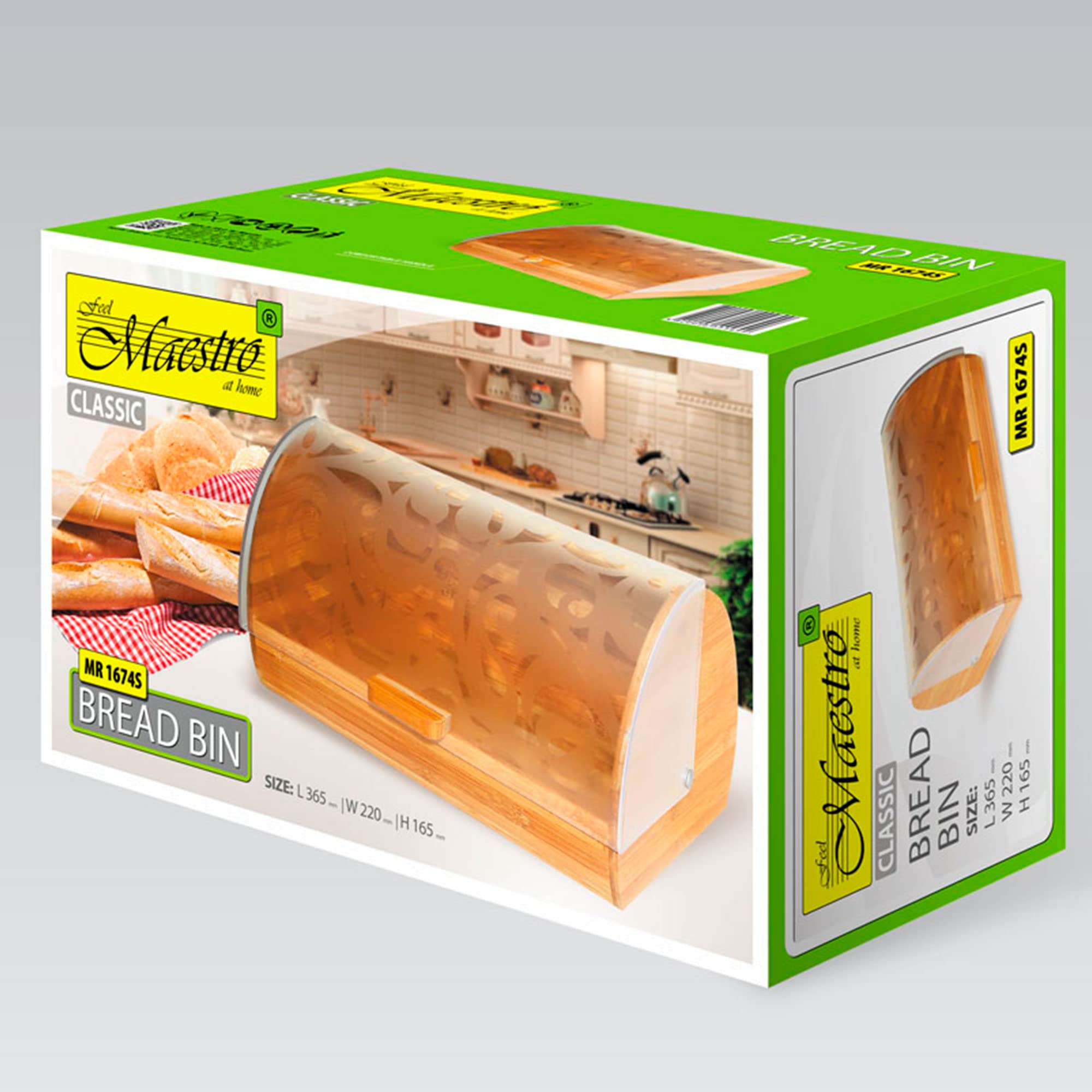 Maestro MR-1674S Panera de Mesa para Guardar Pan, Tapa Deslizante, Contenedor para Almacenamiento Pan y Bollería, Diseño Elegante, Acero Inoxidable, Madera, Bread Box