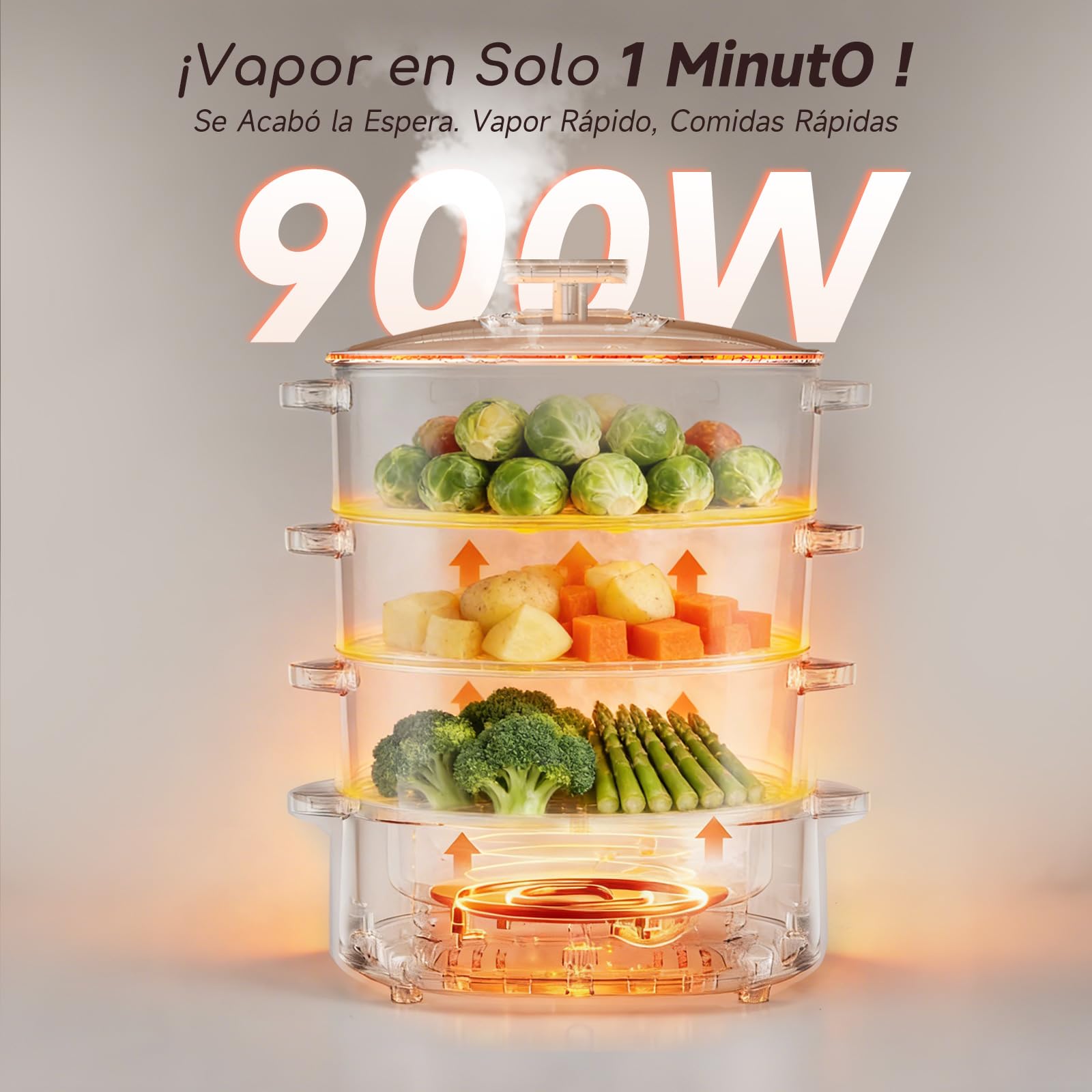 Aigostar Vaporera Eléctrica 12L, 3 Recipientes Apilables Independientes, Cuenco para Arroz, Soporte para Huevos, Temporizador 60 Minutos, Base Antideslizante, Sin BPA, 900W, Blanco